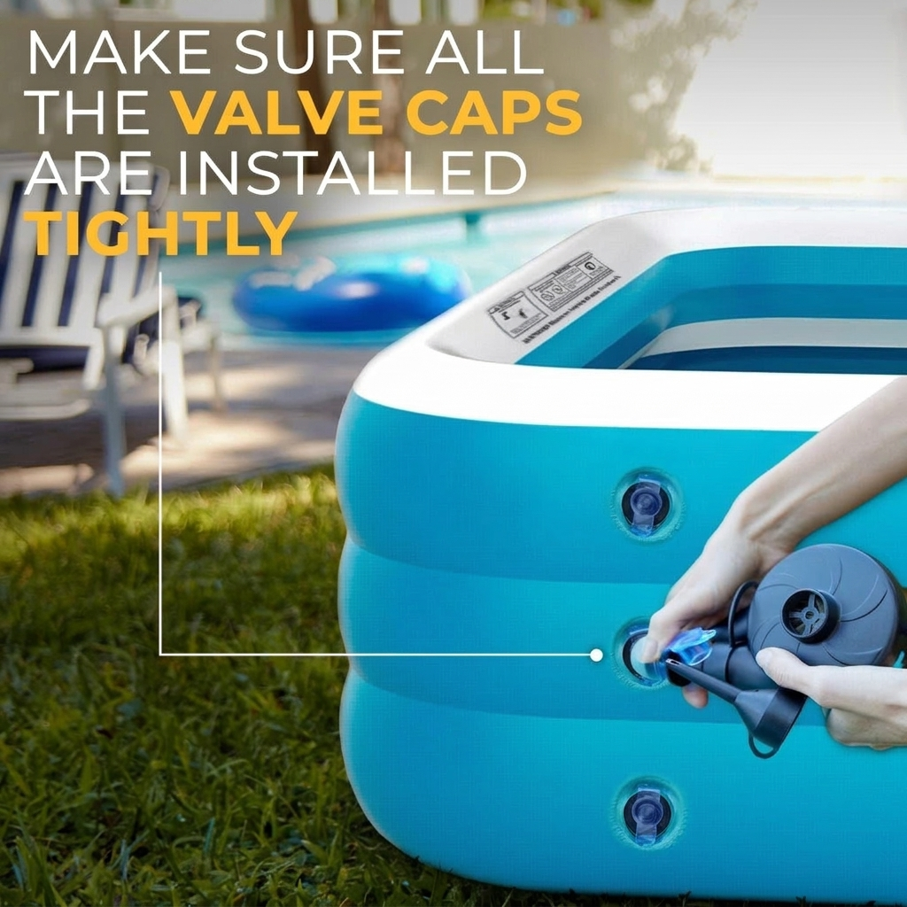 Air pump and drain valve accessories for the inflatable pool