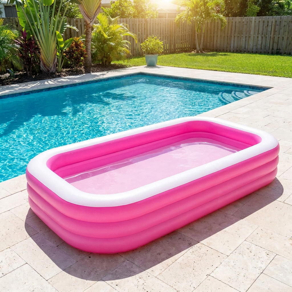 Pink rectangular inflatable family swimming pool