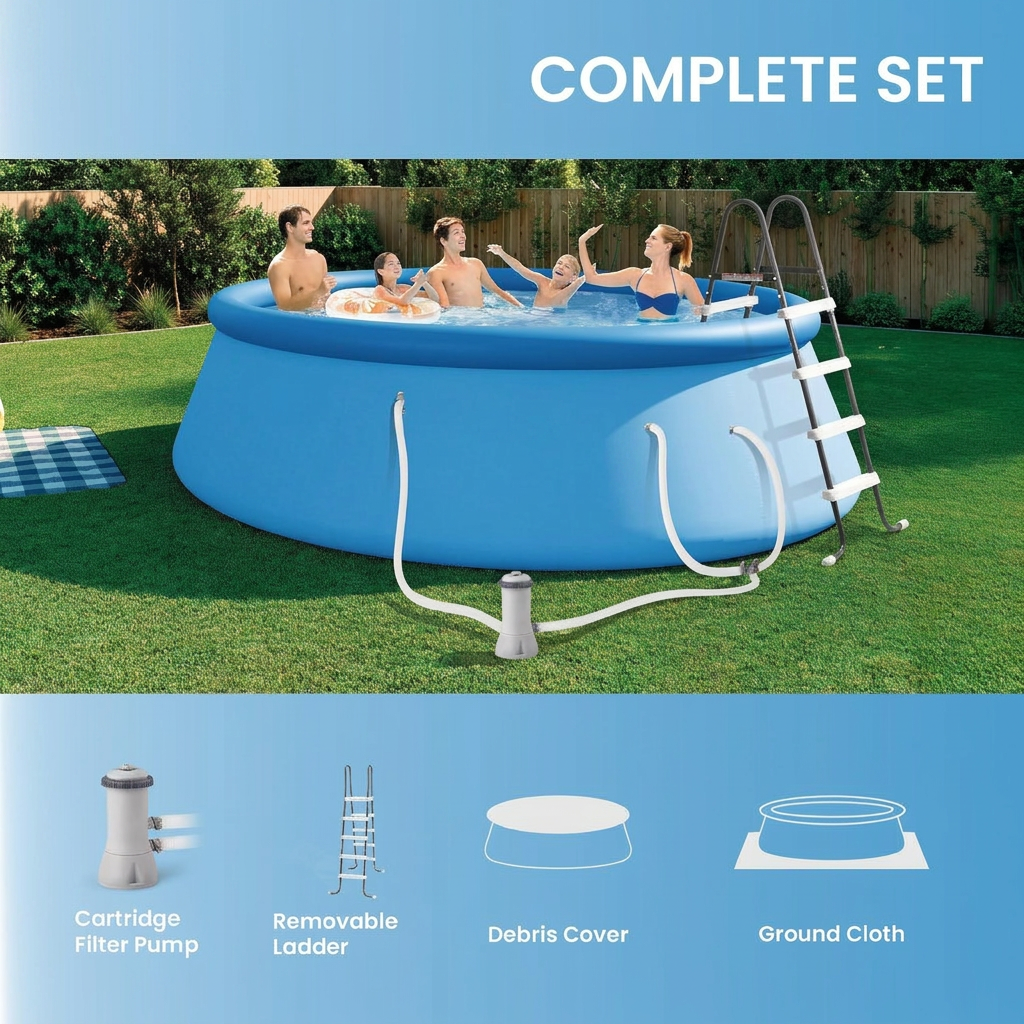 Cartridge filter pump keeping backyard pool water clear