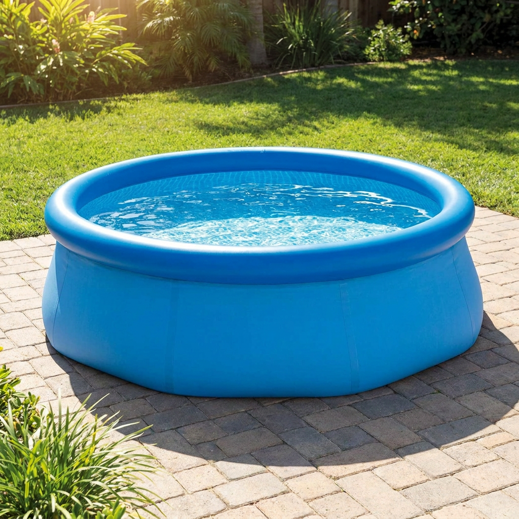 Garden hose drain plug on an inflatable backyard pool