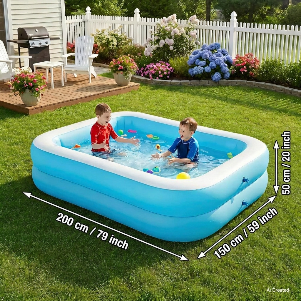 Thick PVC walls of the blow up family swimming pool