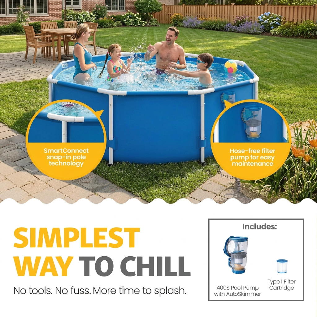 Filter pump with built-in surface skimmer for the pool set