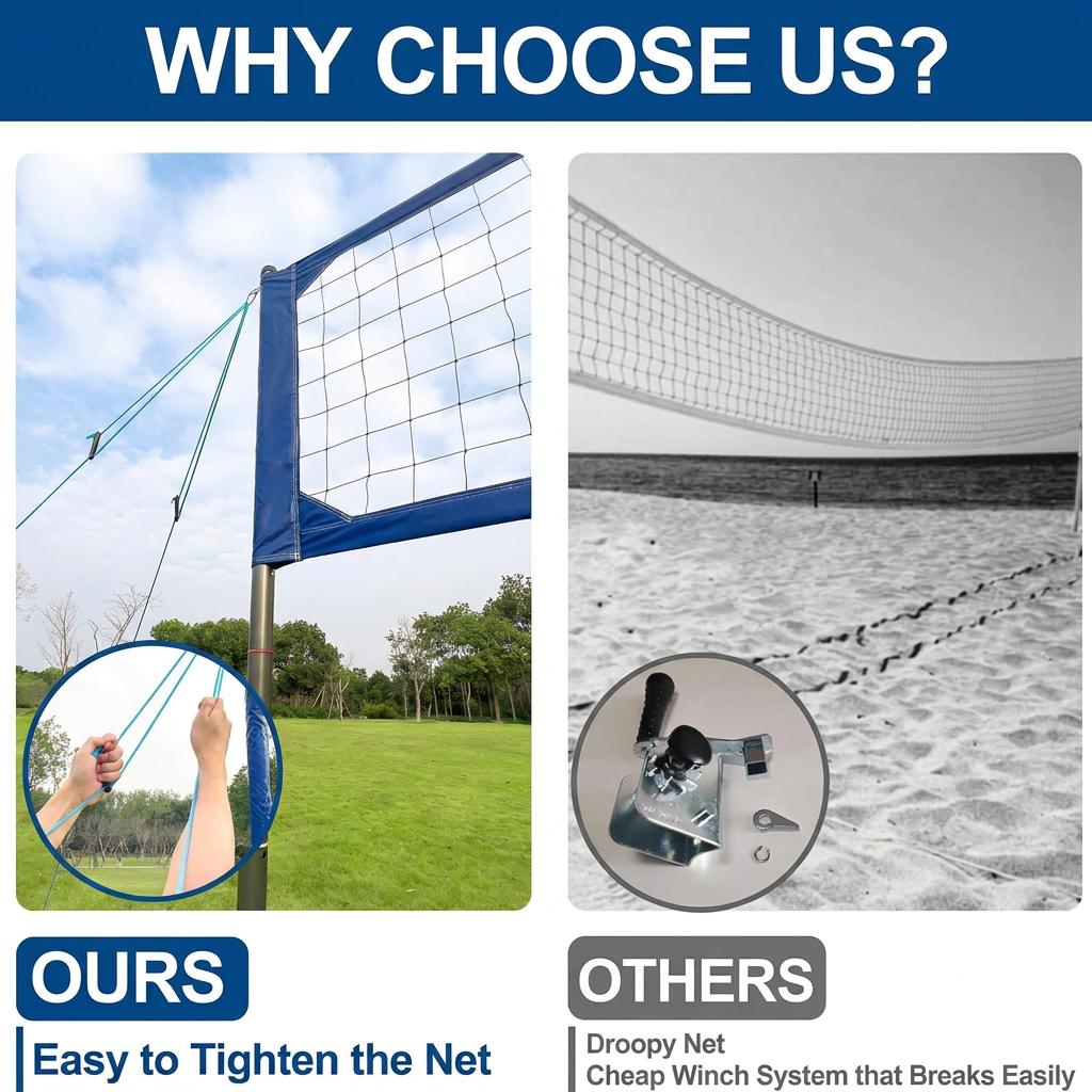 Aluminum volleyball net set components including poles and carry bag