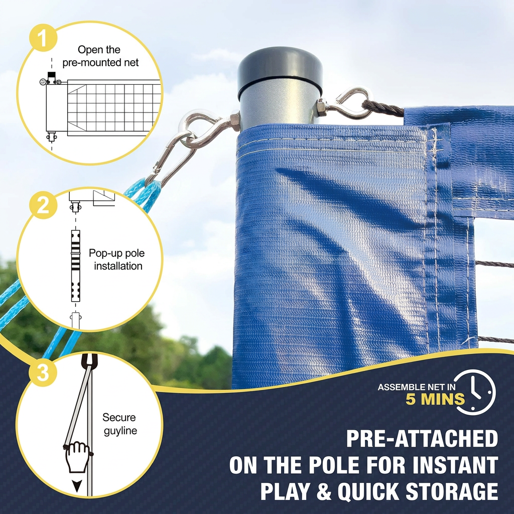 Adjustable height settings on the aluminum volleyball poles