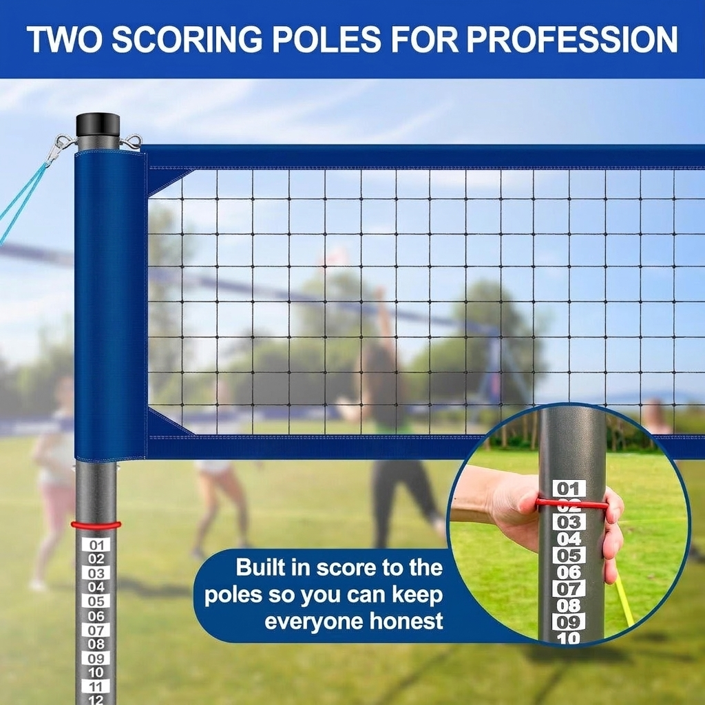 Reinforced volleyball net mesh and sleeved edge detail