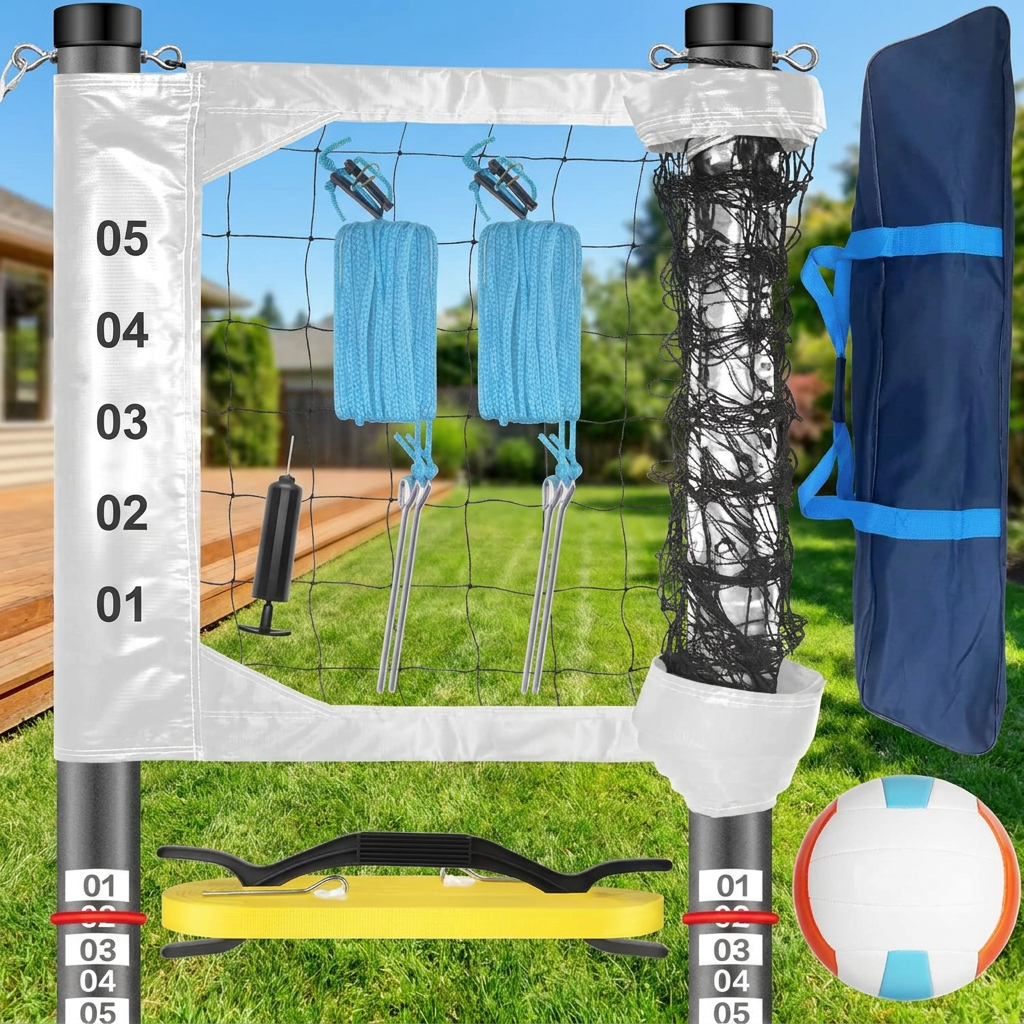 White aluminum volleyball net set
