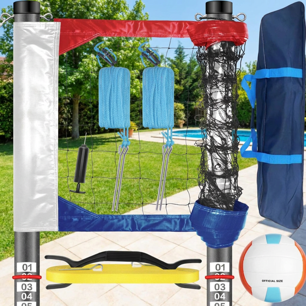 Red and blue aluminum volleyball net set