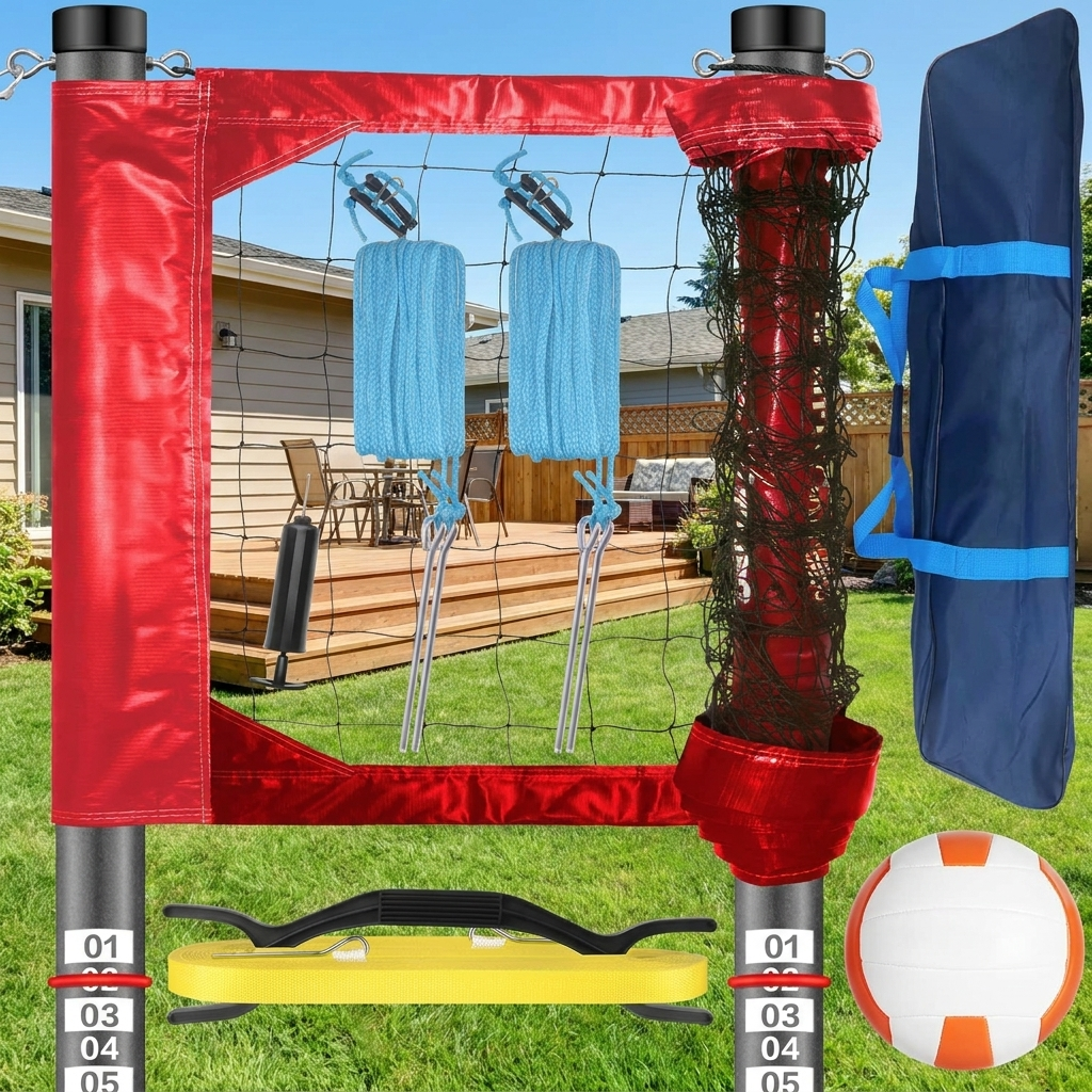 Red aluminum volleyball net set