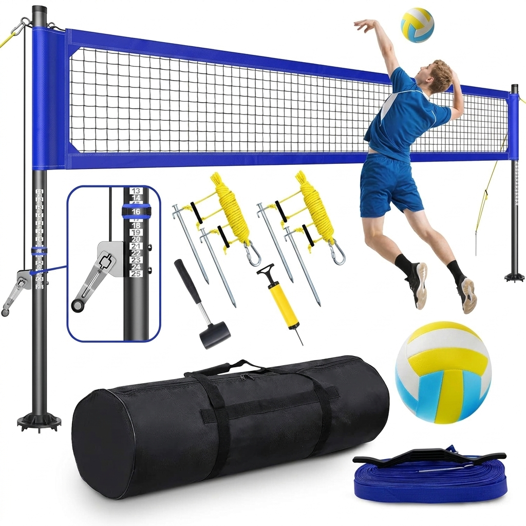 Deep blue professional volleyball net set