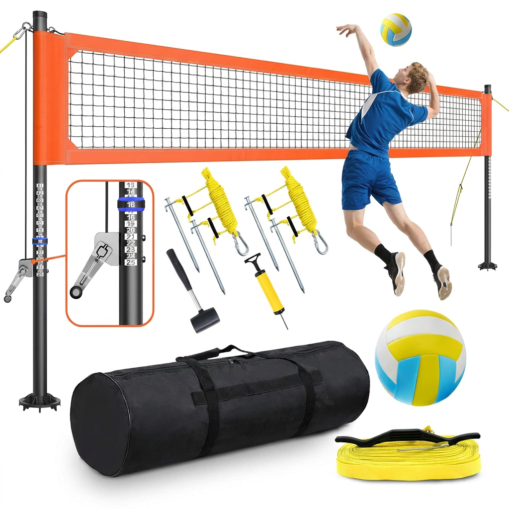 Orange professional volleyball net set