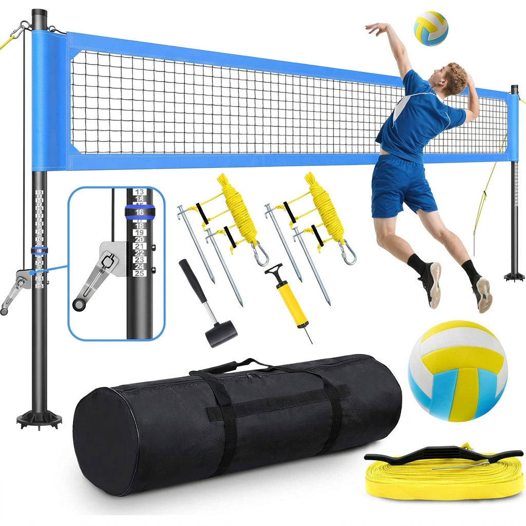 Blue professional volleyball net set