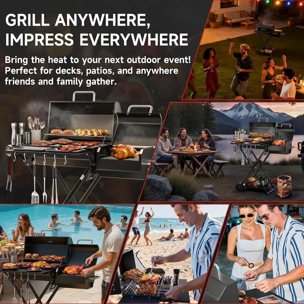 Charcoal grill chimney and vent detail for smoke control