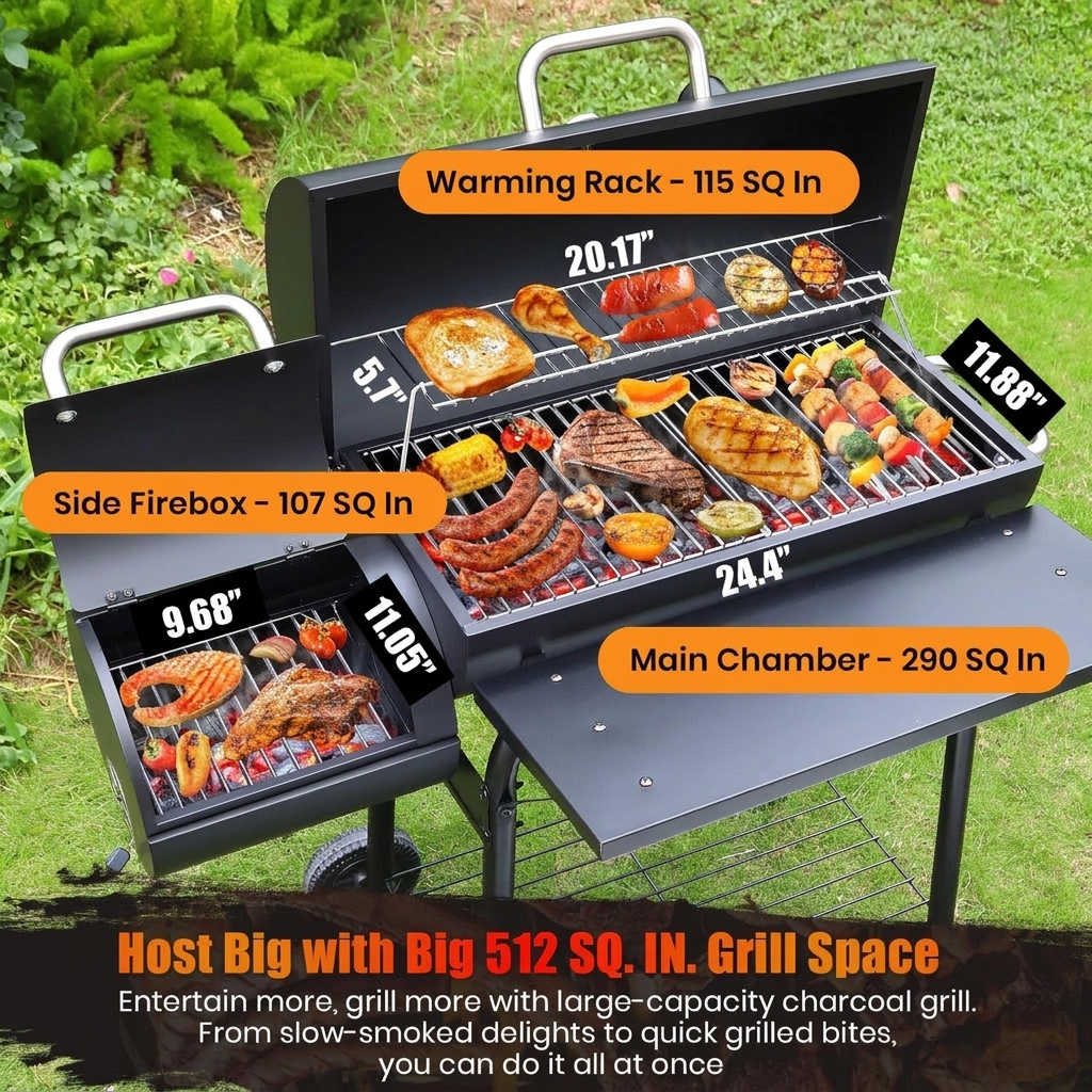 Lid thermometer and cooking grates of the barrel grill