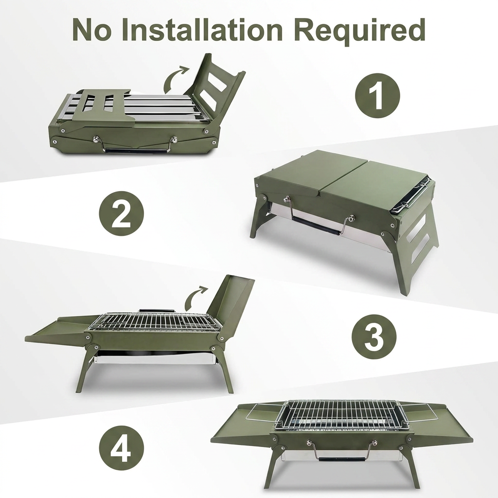 Portable barbecue folded flat for transport
