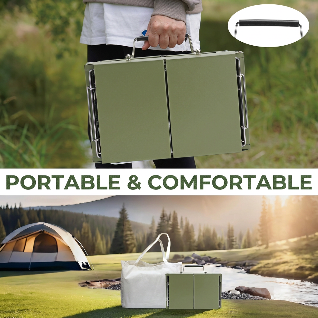 Fold-out legs and air vents of the small camping grill