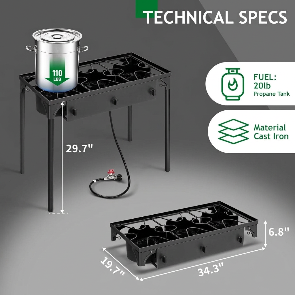 Outdoor gas stove with removable legs and control knobs