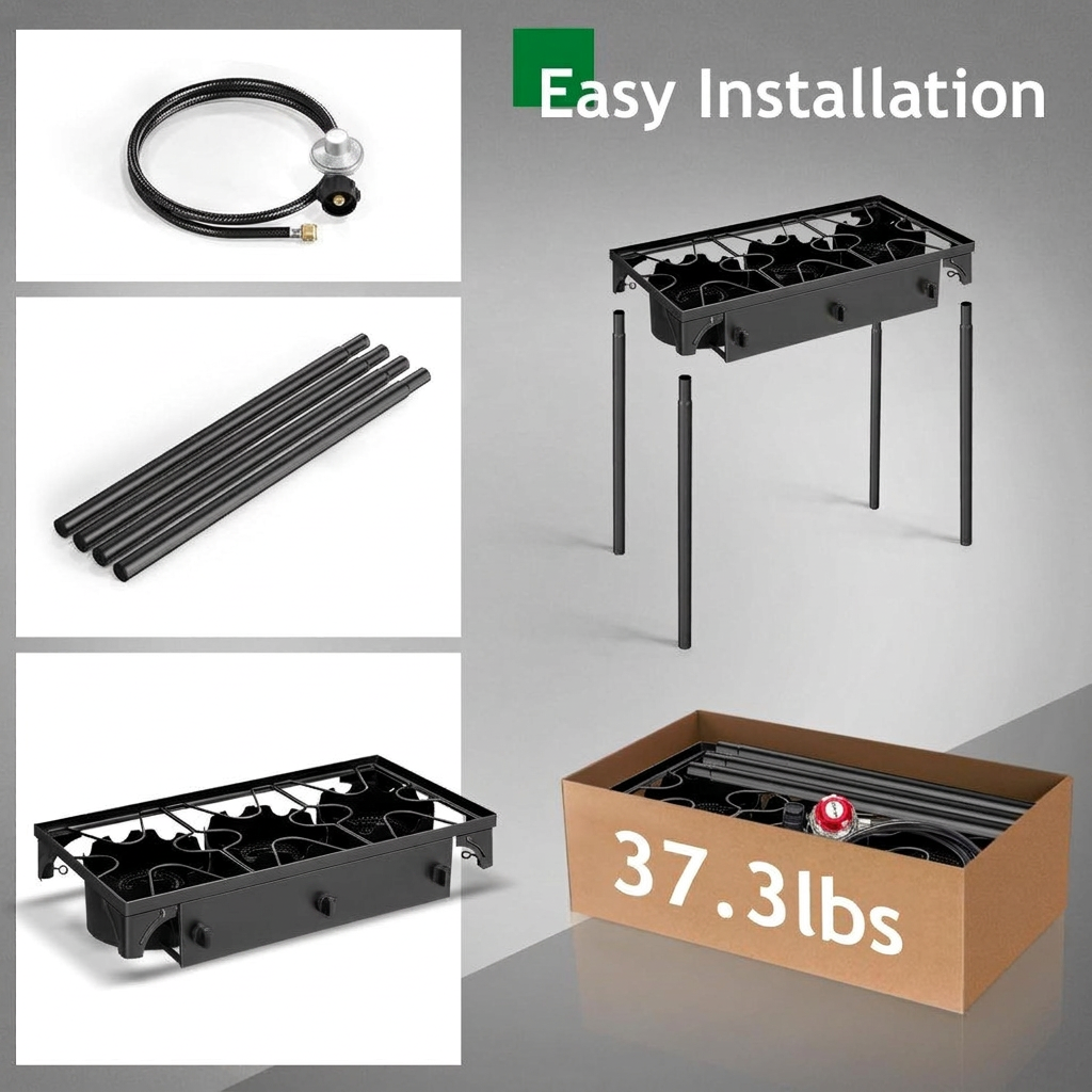 Propane burner stove frame with regulator hose connection