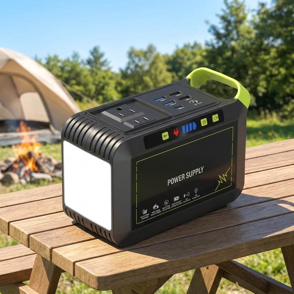 Compact portable power station with AC outlet