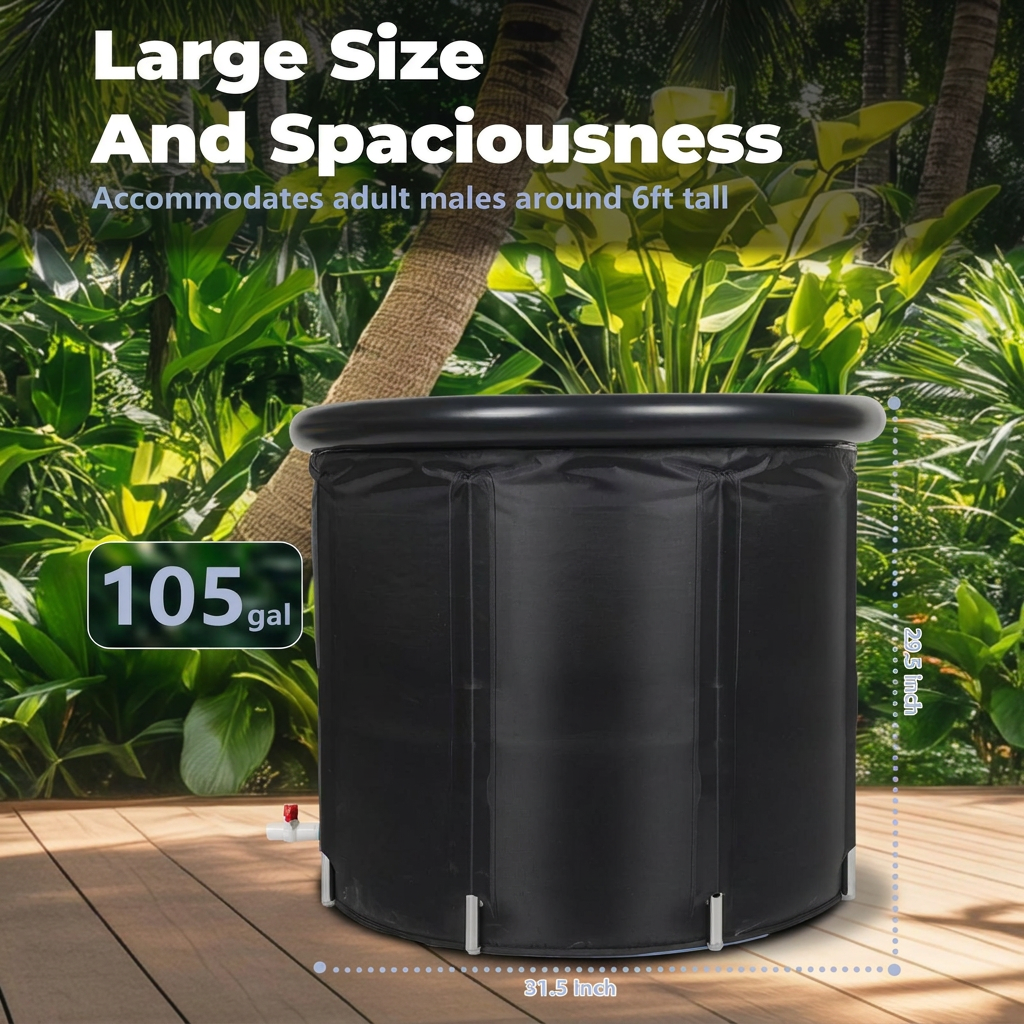 Large cold plunge tub set up outdoors