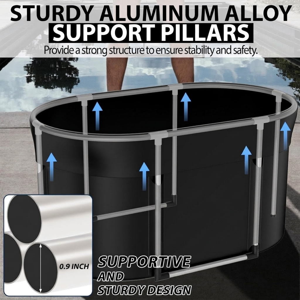 Aluminium alloy support pillars inside the oval tub