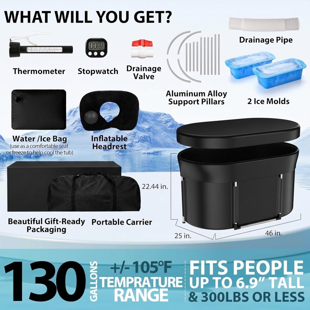 Full accessory list and tub dimensions