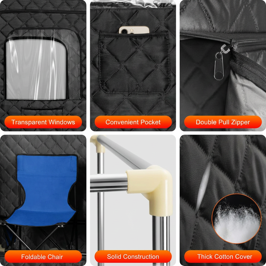 Clear window, interior pocket, double zip and folding chair