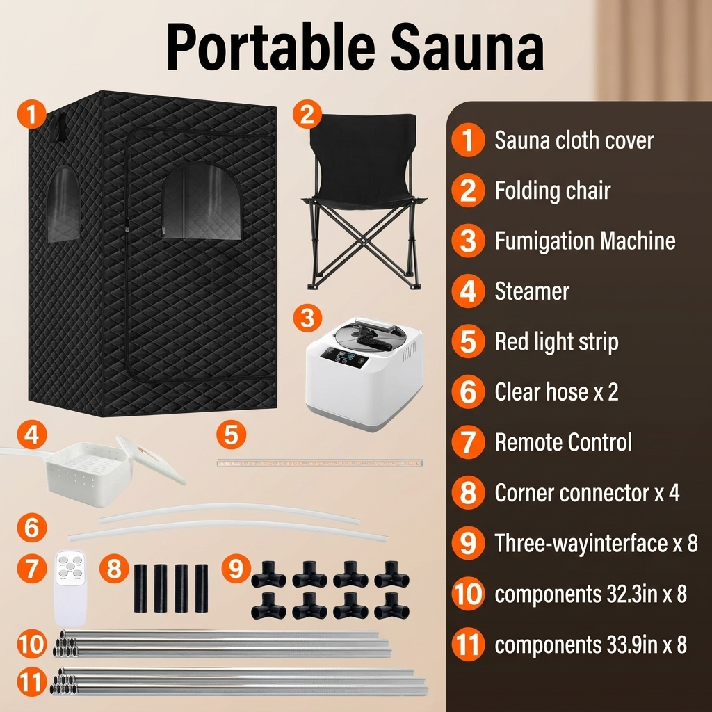 Components included with the sauna tent