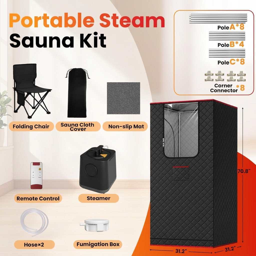 Everything included in the portable steam sauna kit