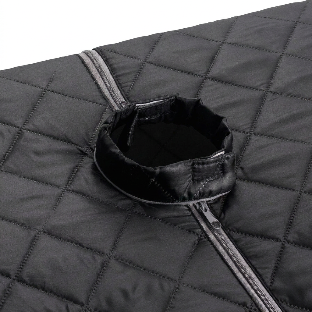 Drawstring collar opening at the top of the sauna cabin