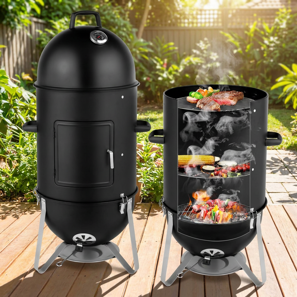 18.9 inch 4-tier vertical charcoal smoker grill