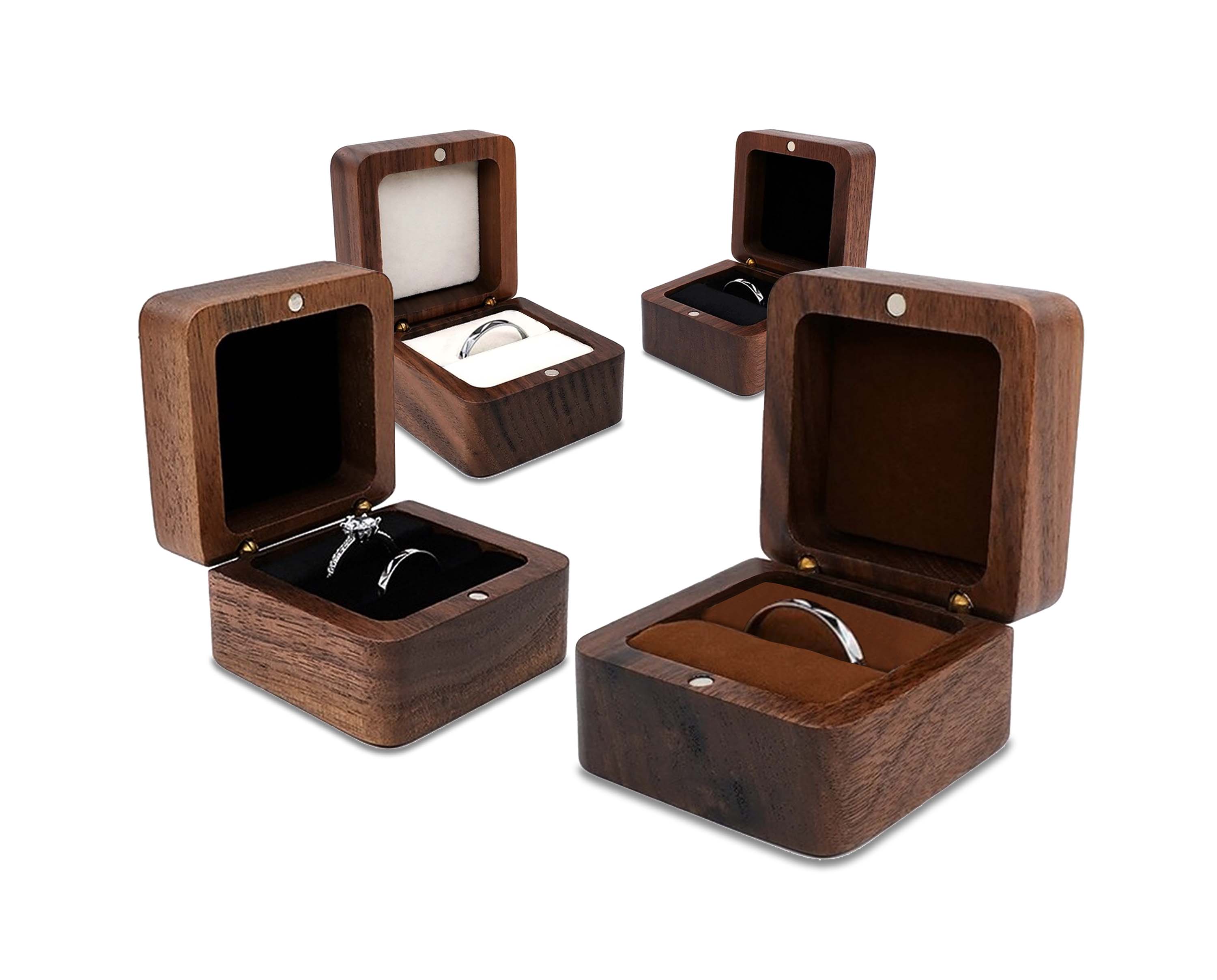 Handmade Teak Wood Ring Box and Jewelry Storage Case