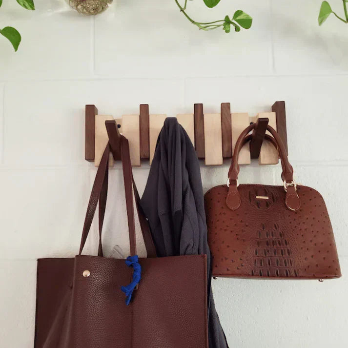 Wooden Piano Key Coat Rack | Wall Mounted Entryway Hooks