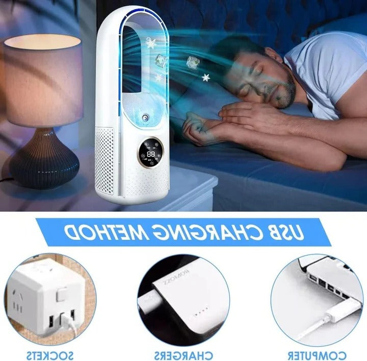 Blade-Free Silent Portable Air Cooler – Quiet Compact Desktop AC for Home & Office