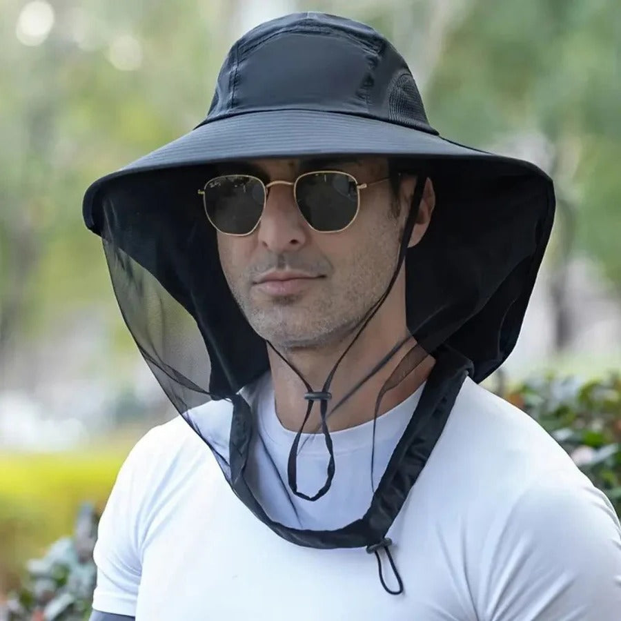 Breathable Wide Brim Sun Hat with Mosquito Net – UV Protection Fishing & Hiking Hat with Neck Flap