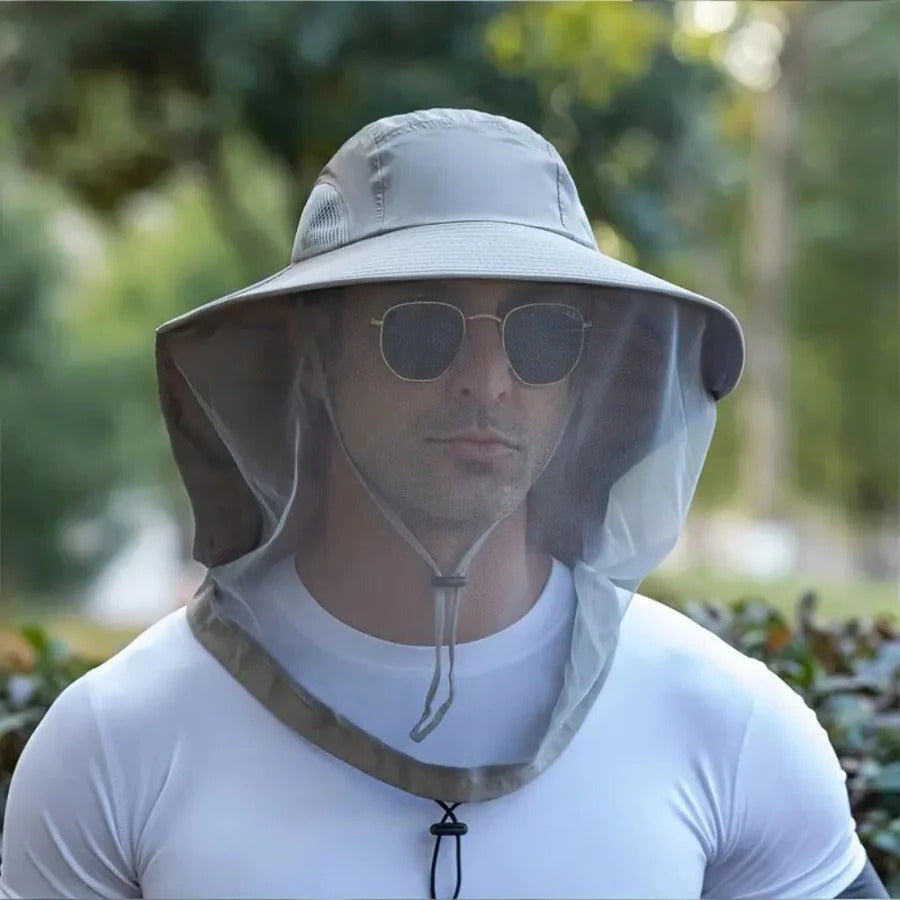 Breathable Wide Brim Sun Hat with Mosquito Net – UV Protection Fishing & Hiking Hat with Neck Flap