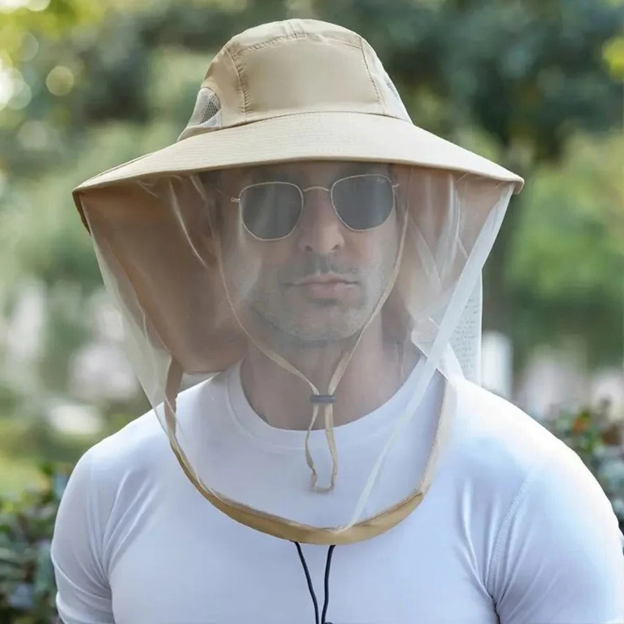 Breathable Wide Brim Sun Hat with Mosquito Net – UV Protection Fishing & Hiking Hat with Neck Flap