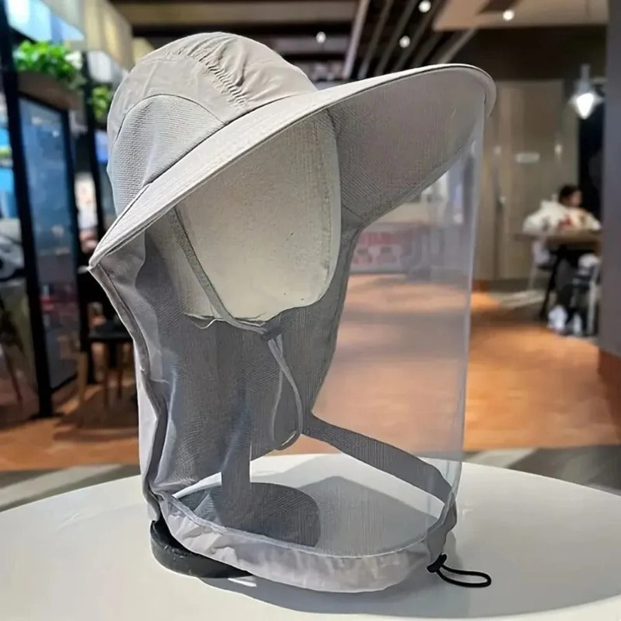 Breathable Wide Brim Sun Hat with Mosquito Net – UV Protection Fishing & Hiking Hat with Neck Flap