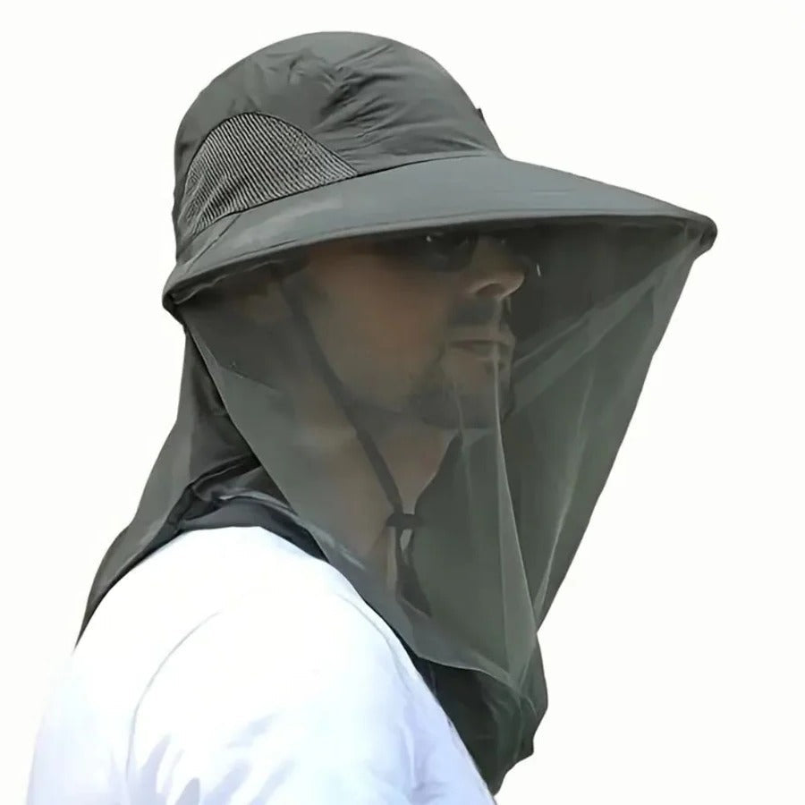 Breathable Wide Brim Sun Hat with Mosquito Net – UV Protection Fishing & Hiking Hat with Neck Flap