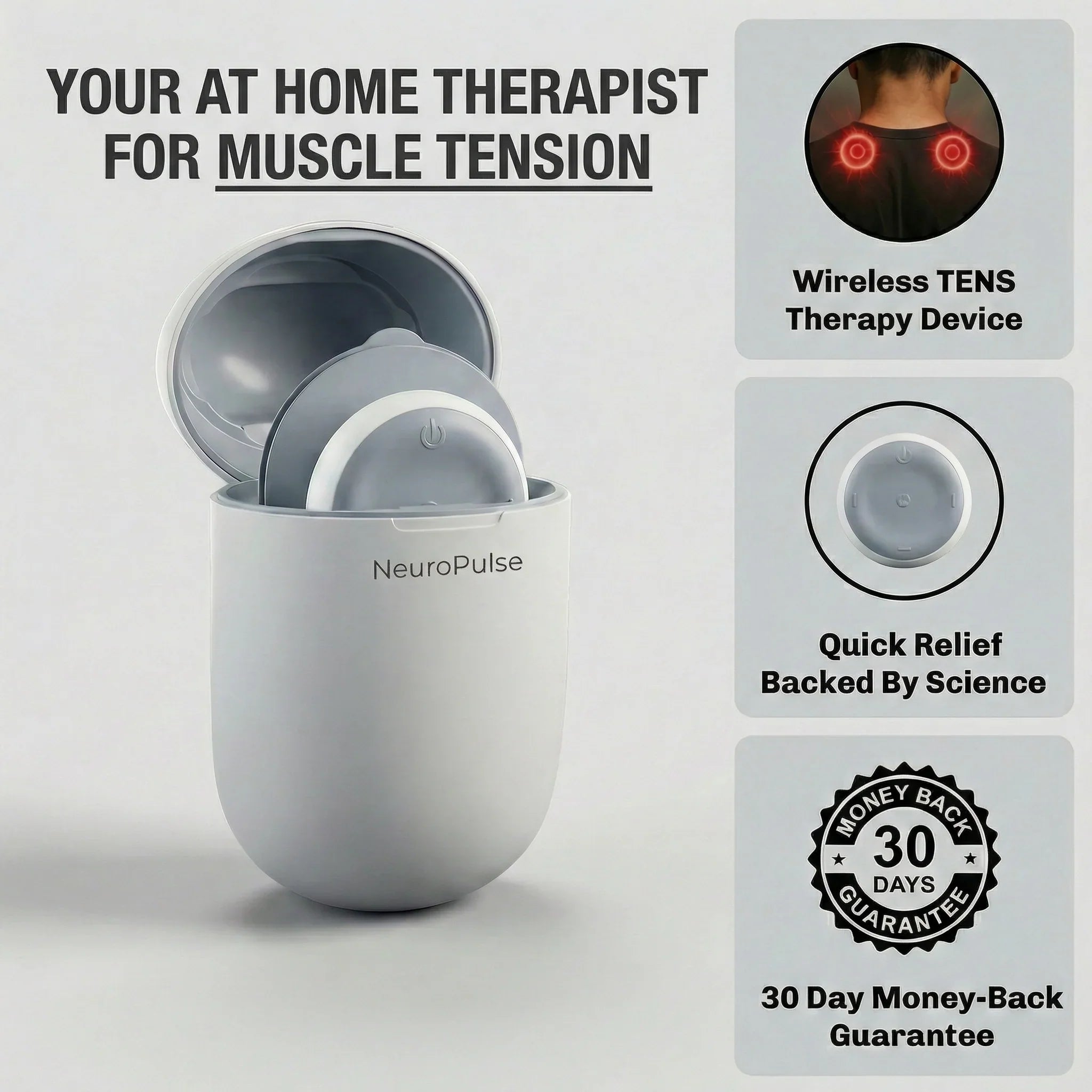 Wireless TENS Unit & EMS Muscle Stimulator | 16-Level Massager for Back & Neck Pain Relief