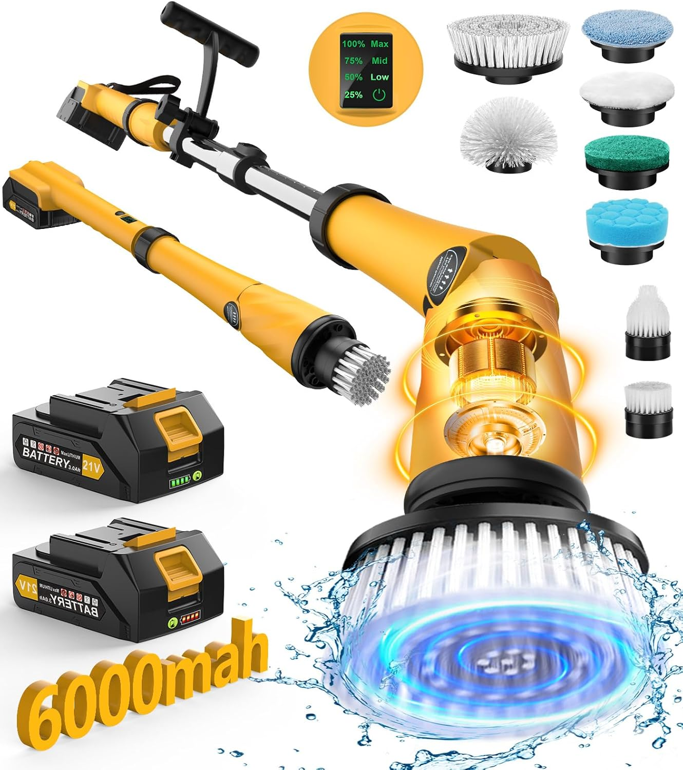 Electric Spin Scrubber and Cordless Rechargeable Brush with Multi Heads