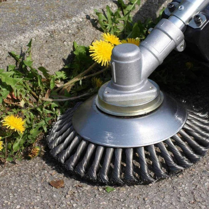 Carbon Steel Weed Brush Trimmer Head – Twisted Wire Attachment for Driveways, Patios & Paving Joints