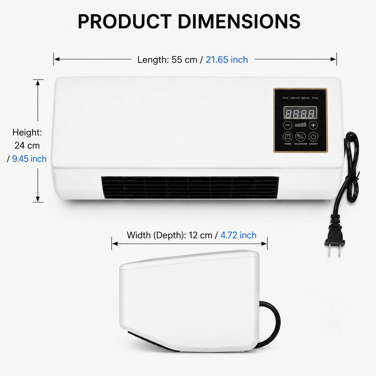 Button controls and timer on the wall-mounted air conditioner