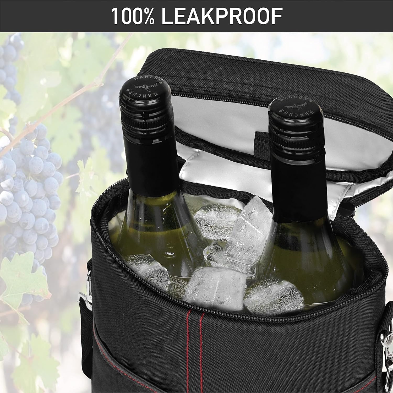 Insulated Wine Carrier Bag | Travel & Picnic Cooler Tote (2 Bottle)