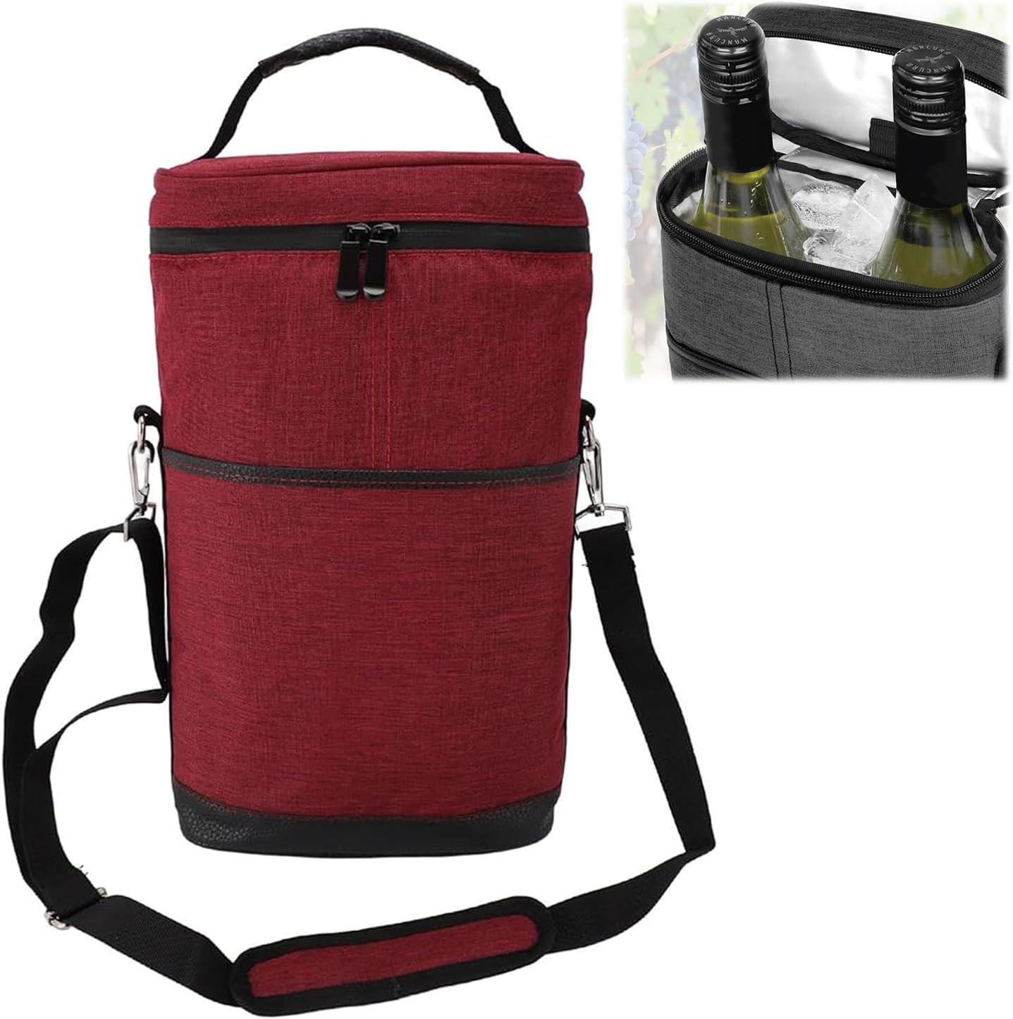 Insulated Wine Carrier Bag | Travel & Picnic Cooler Tote (2 Bottle)