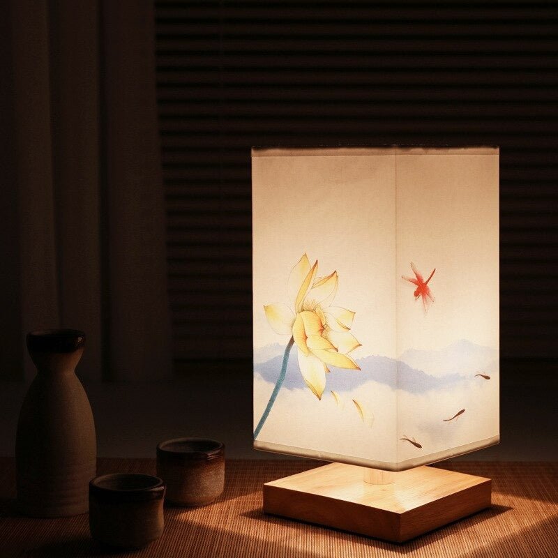 Paper Shade Table Lamp – Warm Japanese Scandinavian Bedside & Living Room Accent Light