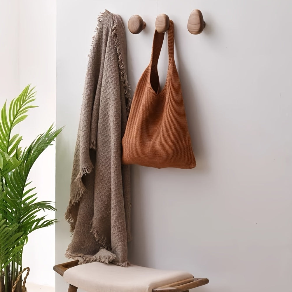 Minimalist Wooden Pebble Wall Hooks for Natural Home Decor 4-Pack