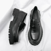 Bold Chunky Sole Loafers for Men – Modern Slip-On Dress Shoes in Black with Matte & Shiny Finishes