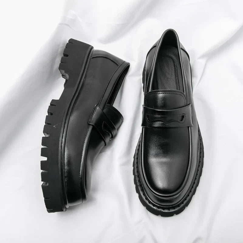 Bold Chunky Sole Loafers for Men – Modern Slip-On Dress Shoes in Black with Matte & Shiny Finishes