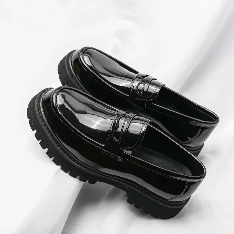 Bold Chunky Sole Loafers for Men – Modern Slip-On Dress Shoes in Black with Matte & Shiny Finishes
