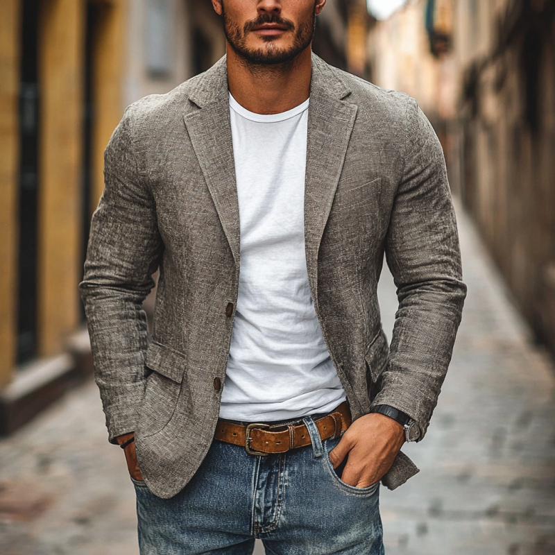 Breathable Lightweight Single-Breasted Blazer for Men – Tailored Warm-Weather Jacket for Work & Weekends
